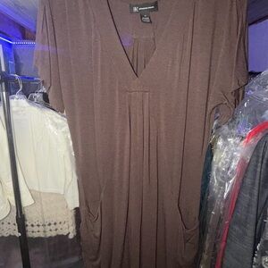 INC International Concepts Brown V-Neck Pocket mini Dress